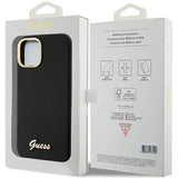 Guess Silicone Script Metal Logo & Frame case for iPhone 15 - black
