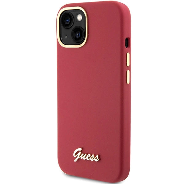 Guess Silicone Script Metal Logo & Frame case for iPhone 15 - red