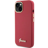 Guess Silicone Script Metal Logo & Frame case for iPhone 15 - red