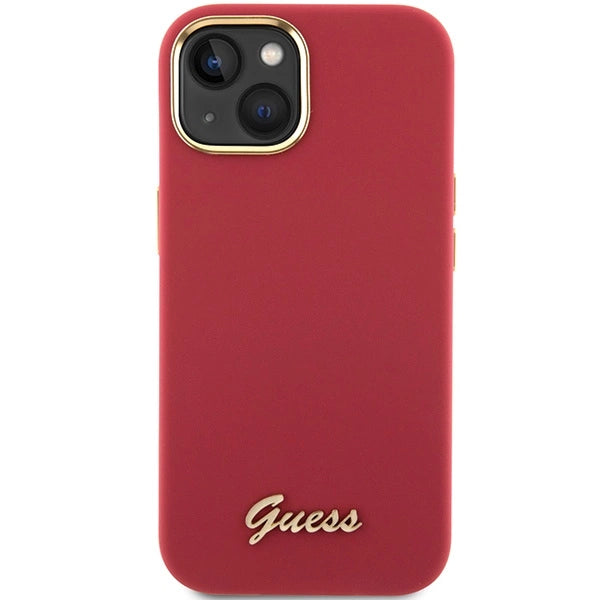 Guess Silicone Script Metal Logo & Frame case for iPhone 15 - red