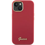 Guess Silicone Script Metal Logo & Frame case for iPhone 15 - red