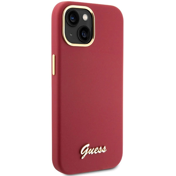 Guess Silicone Script Metal Logo & Frame case for iPhone 15 - red