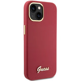 Guess Silicone Script Metal Logo & Frame case for iPhone 15 - red