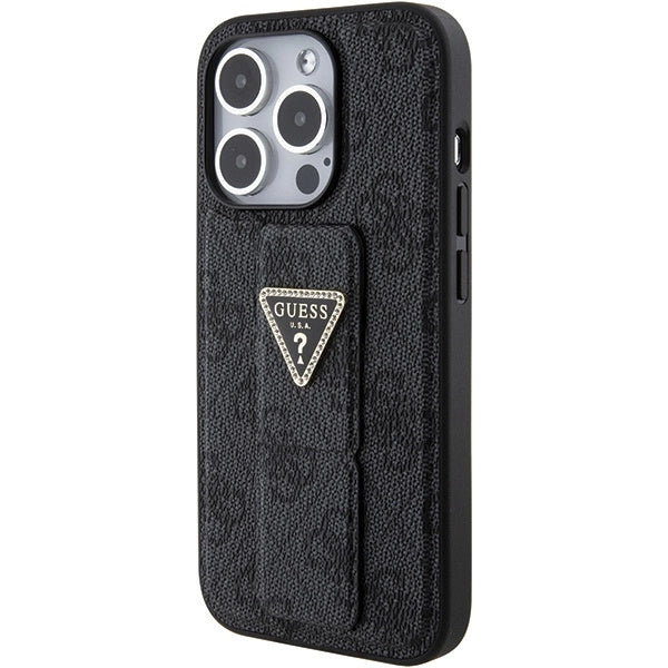 Guess Grip Stand 4G Triangle Strass case for iPhone 15 Pro Max - black