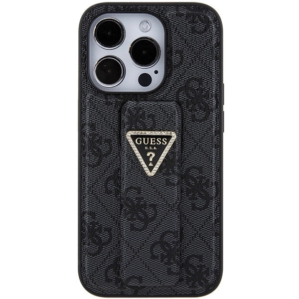 Guess Grip Stand 4G Triangle Strass case for iPhone 15 Pro Max - black