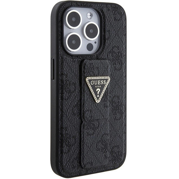 Guess Grip Stand 4G Triangle Strass case for iPhone 15 Pro Max - black