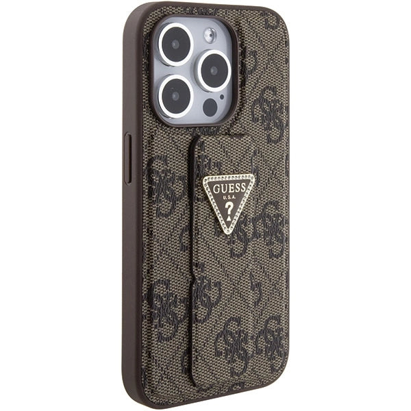 Guess Grip Stand 4G Triangle Strass case for iPhone 15 Pro Max - brown