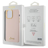 Guess Silicone Script Metal Logo & Frame case for iPhone 15 Pro Max - pink