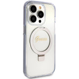 Guess Ring Stand Script Glitter MagSafe case for iPhone 15 Pro - transparent