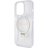 Guess Ring Stand Script Glitter MagSafe case for iPhone 15 Pro - transparent