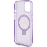 Guess Ring Stand Script Glitter MagSafe case for iPhone 15 Plus / 14 Plus - purple