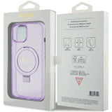 Guess Ring Stand Script Glitter MagSafe case for iPhone 15 Plus / 14 Plus - purple