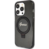 Guess Ring Stand Script Glitter MagSafe case for iPhone 15 Pro Max - black