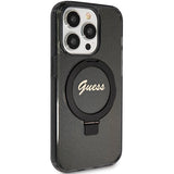 Guess Ring Stand Script Glitter MagSafe case for iPhone 15 Pro Max - black