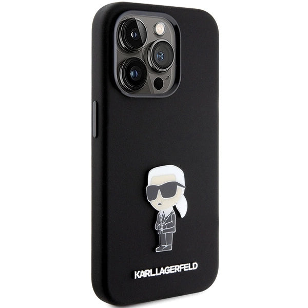 Karl Lagerfeld Silicone Ikonik Metal Pin case for iPhone 15 Pro - black