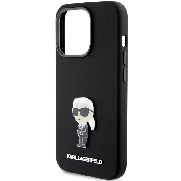 Karl Lagerfeld Silicone Ikonik Metal Pin case for iPhone 15 Pro - black