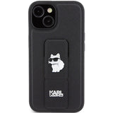 Karl Lagerfeld Gripstand Saffiano Choupette Pins Case for iPhone 15 Plus / 14 Plus - Black