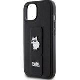 Karl Lagerfeld Gripstand Saffiano Choupette Pins Case for iPhone 15 Plus / 14 Plus - Black