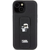 Karl Lagerfeld Gripstand Saffiano Karl&Choupette Pins case for iPhone 15 Plus / 14 Plus - black