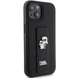 Karl Lagerfeld Gripstand Saffiano Karl&Choupette Pins case for iPhone 15 Plus / 14 Plus - black