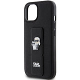 Karl Lagerfeld Gripstand Saffiano Karl&Choupette Pins case for iPhone 15 Plus / 14 Plus - black