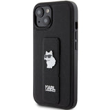 Karl Lagerfeld Gripstand Saffiano Choupette Pins case for iPhone 15 - black