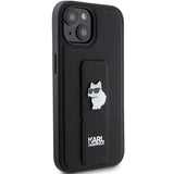 Karl Lagerfeld Gripstand Saffiano Choupette Pins case for iPhone 15 - black