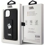 Karl Lagerfeld Gripstand Saffiano Choupette Pins case for iPhone 15 - black