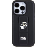 Karl Lagerfeld Gripstand Saffiano Karl&Choupette Pins case for iPhone 15 Pro Max - black