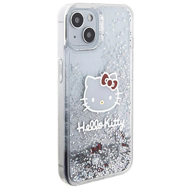 Hello Kitty Liquid Glitter Charms Kitty Head case for iPhone 14 - silver