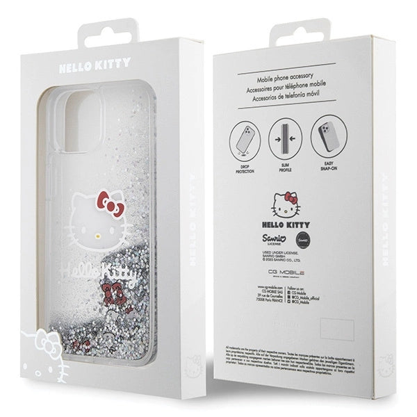 Hello Kitty Liquid Glitter Charms Kitty Head case for iPhone 14 - silver