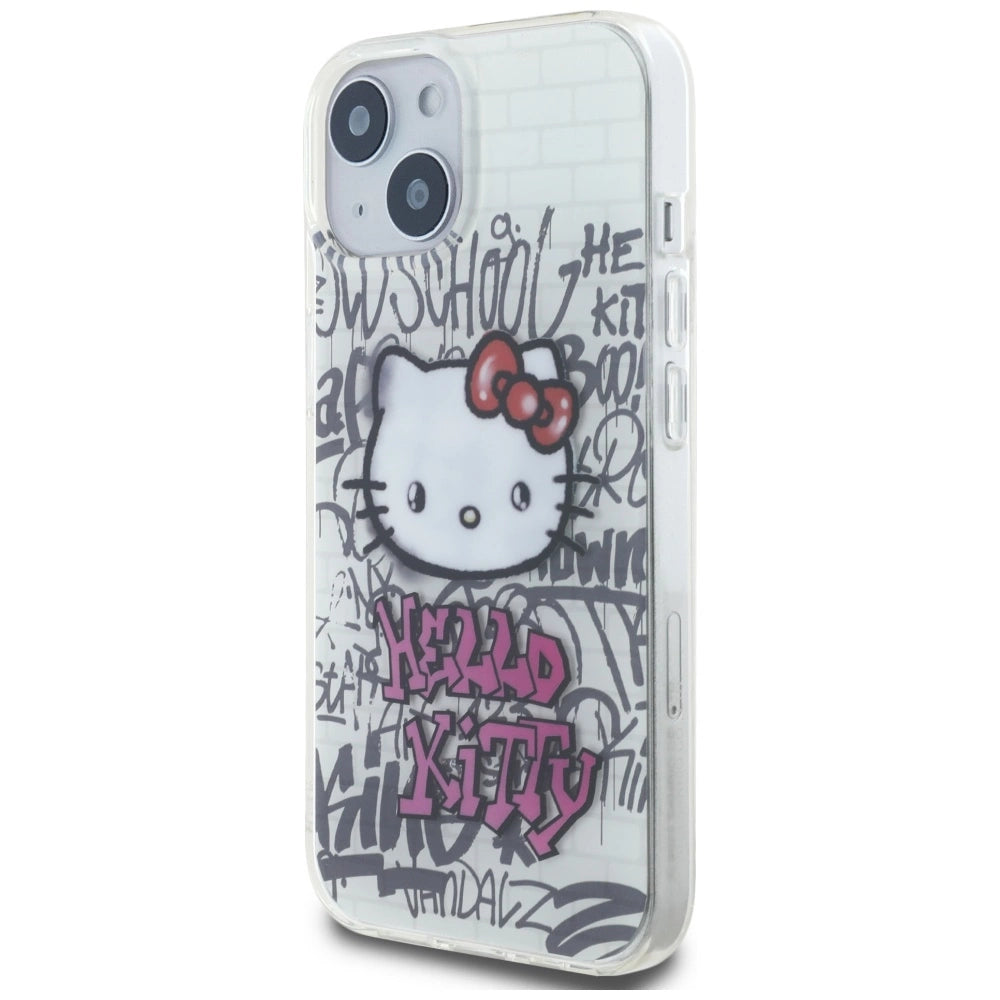 Hello Kitty IML Kitty On Bricks Graffiti case for iPhone 15 - white