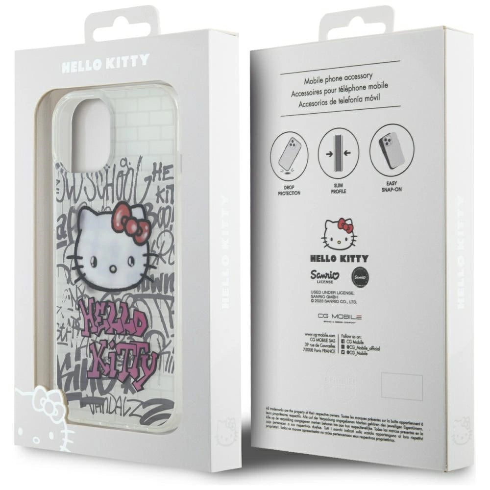 Hello Kitty IML Kitty On Bricks Graffiti case for iPhone 15 - white