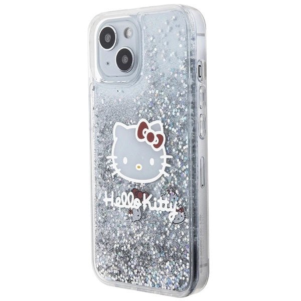 Hello Kitty Liquid Glitter Charms Kitty Head case for iPhone 15 - silver