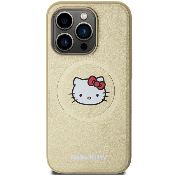 Hello Kitty Leather Kitty Head MagSafe case for iPhone 15 Pro - gold