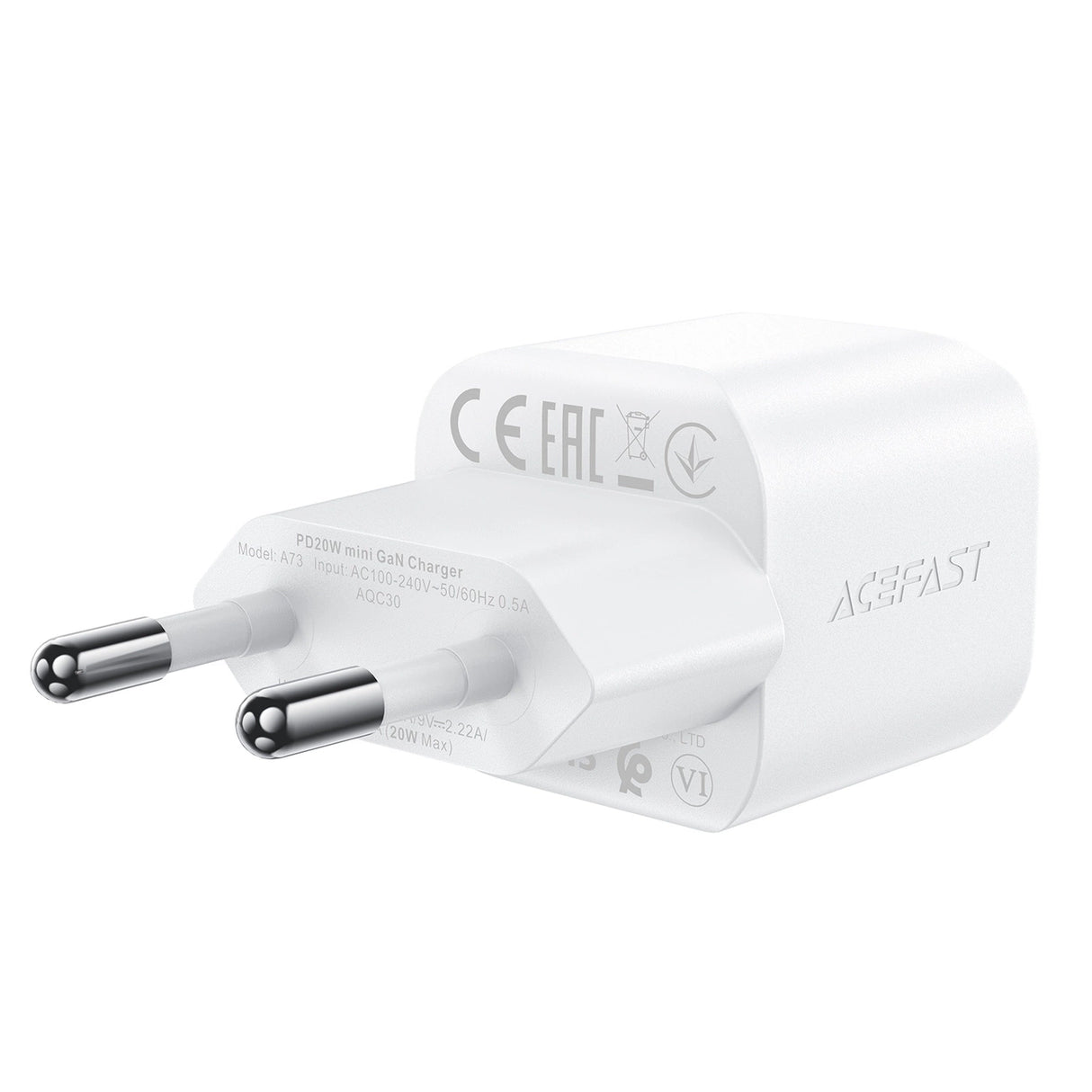 Acefast A73 Mini PD 20W GaN vægoplader + USB-C kabel - hvid