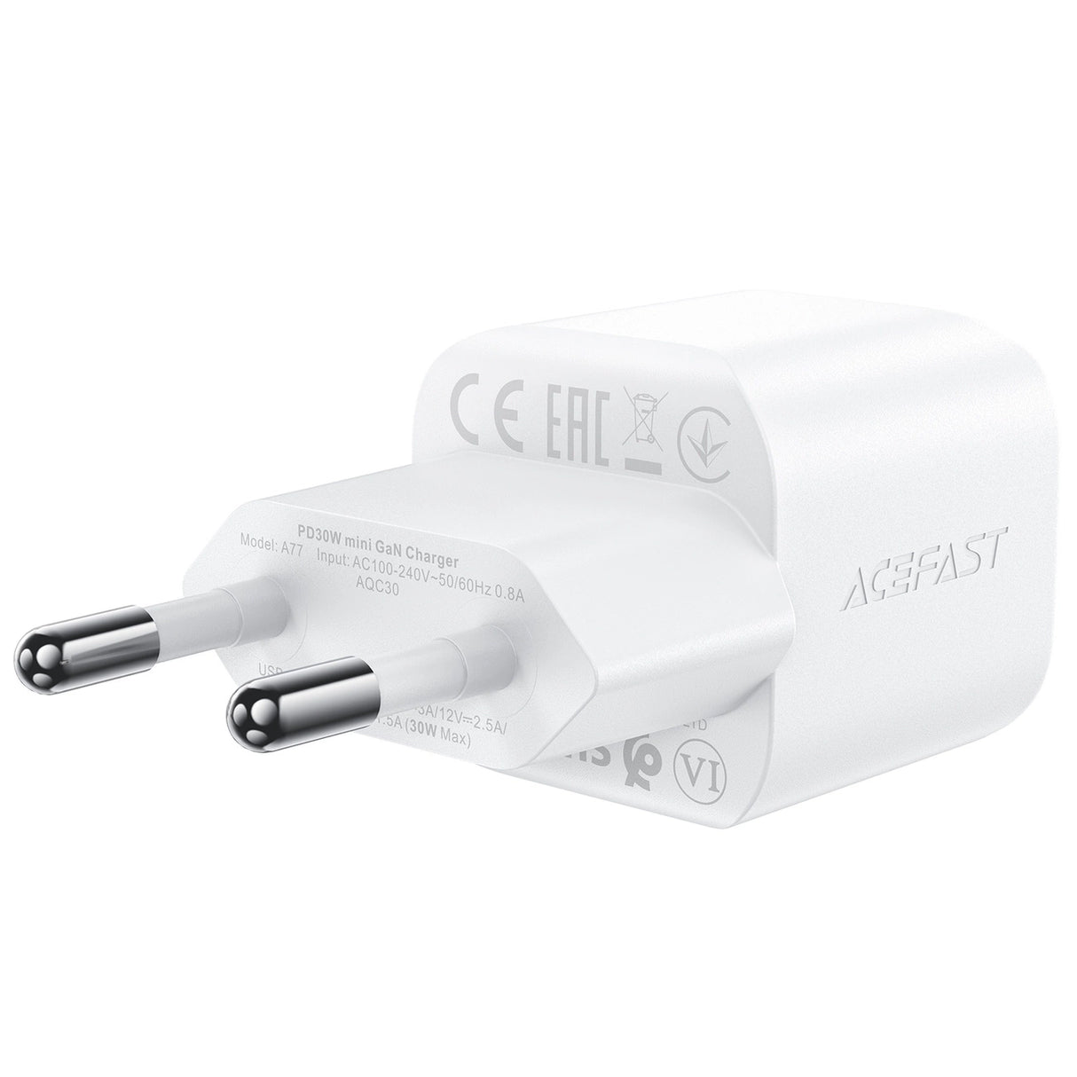 Acefast A77 Mini PD 30W GaN vægoplader + USB-C kabel - hvid