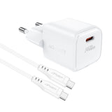 Acefast A77 Mini PD 30W GaN vægoplader + USB-C kabel - hvid