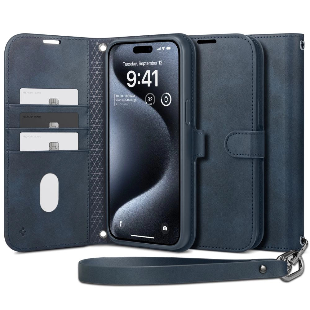 Spigen Wallet S Pro Case til iPhone 15 Pro - Navy Blue