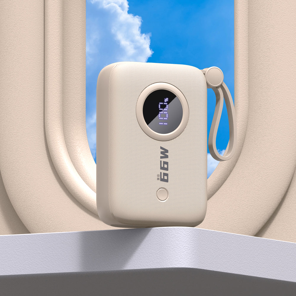 Dudao K14 10000mAh powerbank med USB-C / Lightning kabler - beige