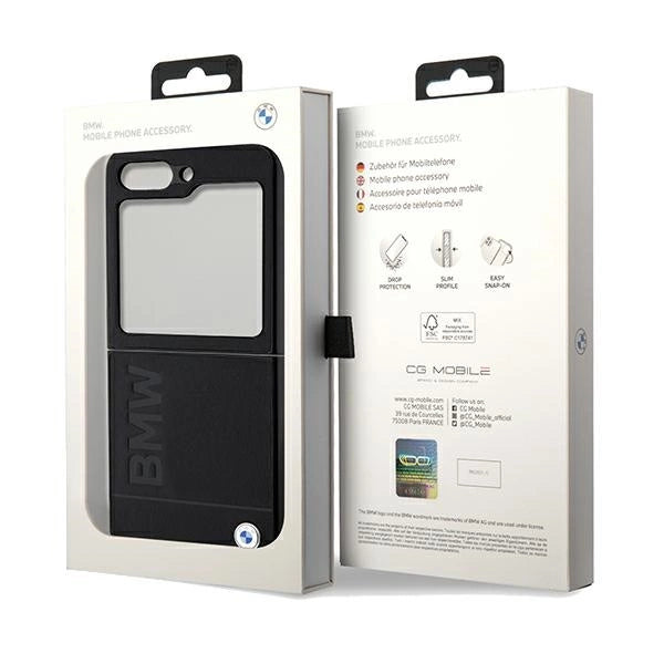 BMW læder Hot Stamp case til Samsung Galaxy Z Flip 5 - sort