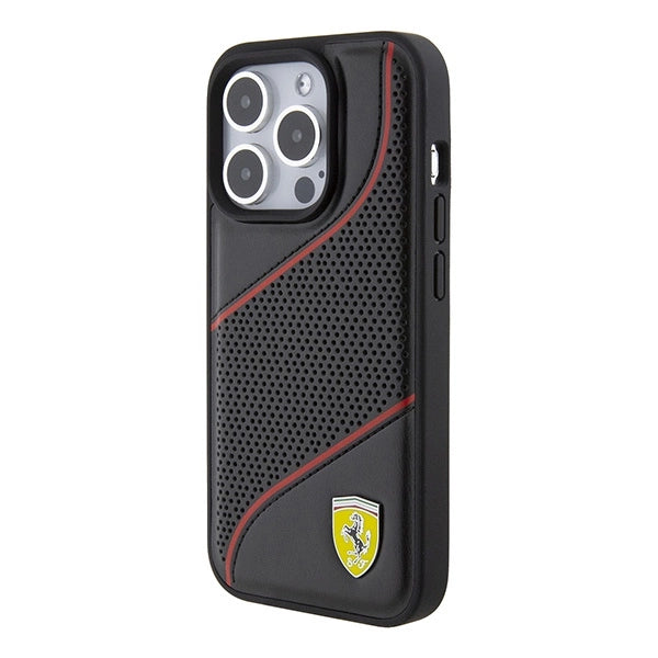 Ferrari Perforated Waves Metal Logo case for iPhone 15 Pro - black