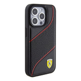 Ferrari Perforated Waves Metal Logo case for iPhone 15 Pro - black