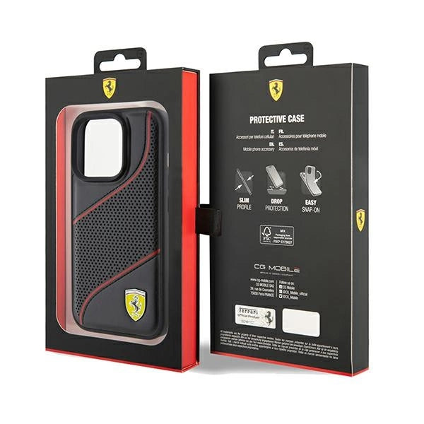 Ferrari Perforated Waves Metal Logo case for iPhone 15 Pro - black
