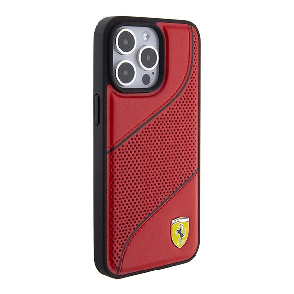 Ferrari Perforated Waves Metal Logo Case til iPhone 15 Pro - rød