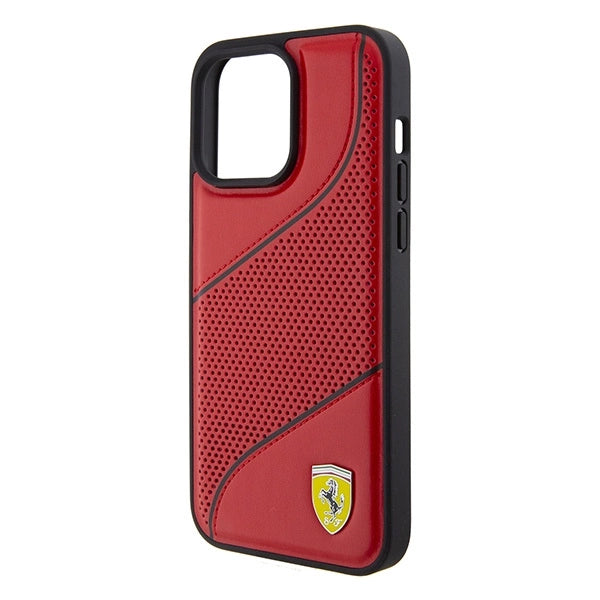 Ferrari Perforated Waves Metal Logo Case til iPhone 15 Pro - rød