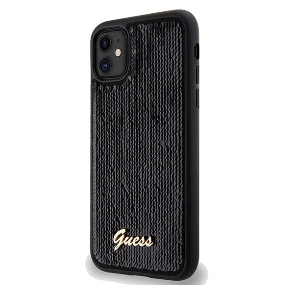 Guess Sequin Script Metallæske til iPhone 11 / Xr - sort