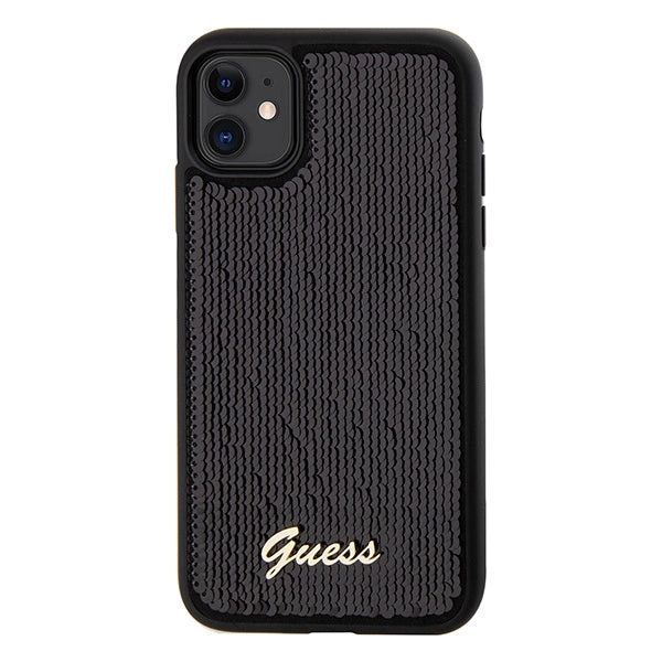 Guess Sequin Script Metallæske til iPhone 11 / Xr - sort