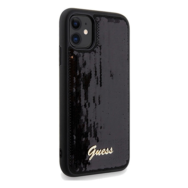 Guess Sequin Script Metallæske til iPhone 11 / Xr - sort