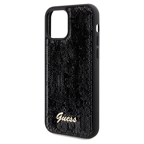 Guess Sequin Script Metallæske til iPhone 12/12 Pro - sort